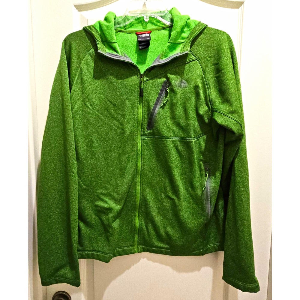 The North Face Men's L Green Hooded Full-Zip Fleece Jacket Zipped Pockets